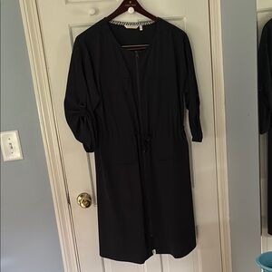 Soft Surroundings Black Dress Polyester/Spanx/zip front/ tie at waist